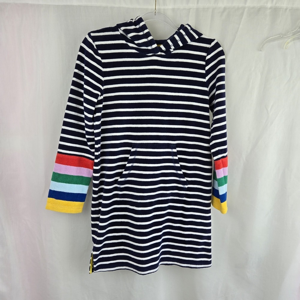 Mini Boden Rainbow Cuffed Toweling Blue Striped Beach Cover-up Size 13-14 Swim